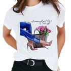 Модная женская футболка с принтом на высоком каблуке, футболки, топы, одежда, новая летняя футболка в стиле Харадзюку, индивидуальная тонкая женская футболка