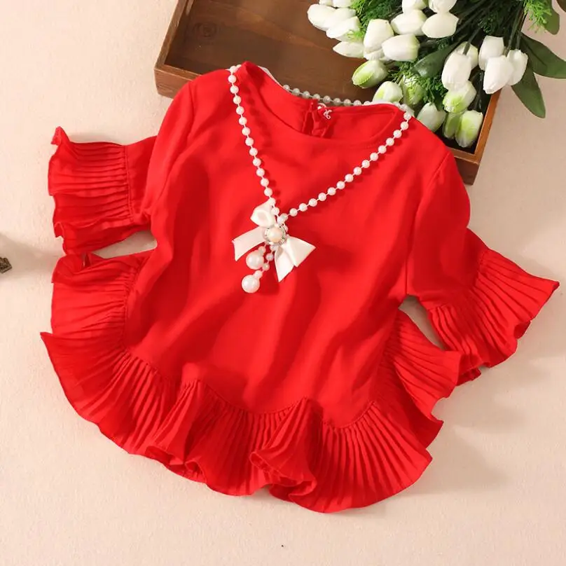 От 6 до 16 лет 2018 летняя шифоновая блузка с оборками для девочек подростков топы