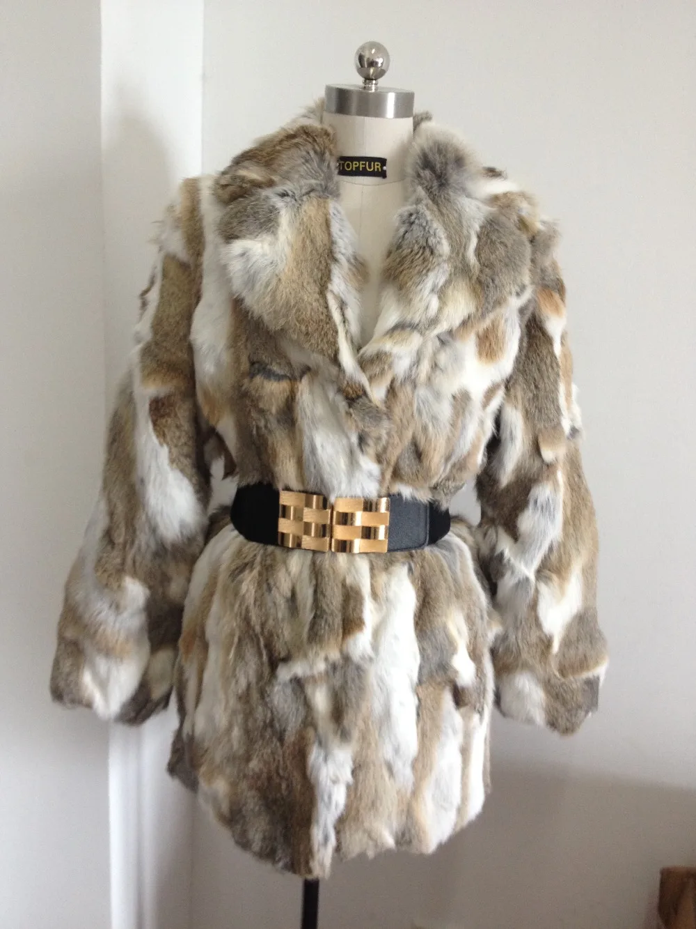 Новое поступление длинное пальто из натурального кроличьего меха отложной