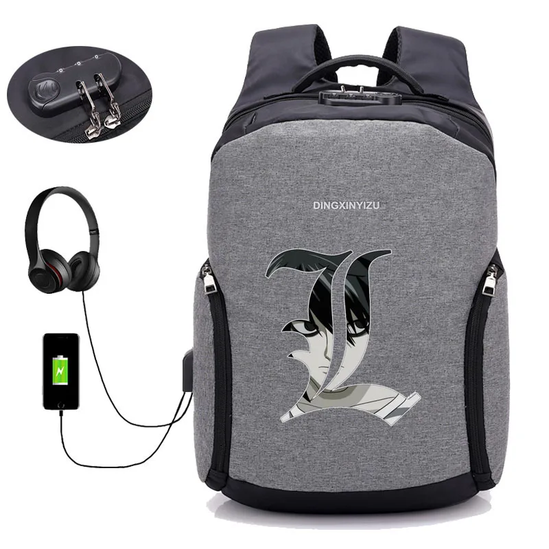 Аниме тетрадь смерти рюкзак зарядка через USB ноутбук портфели для школьников