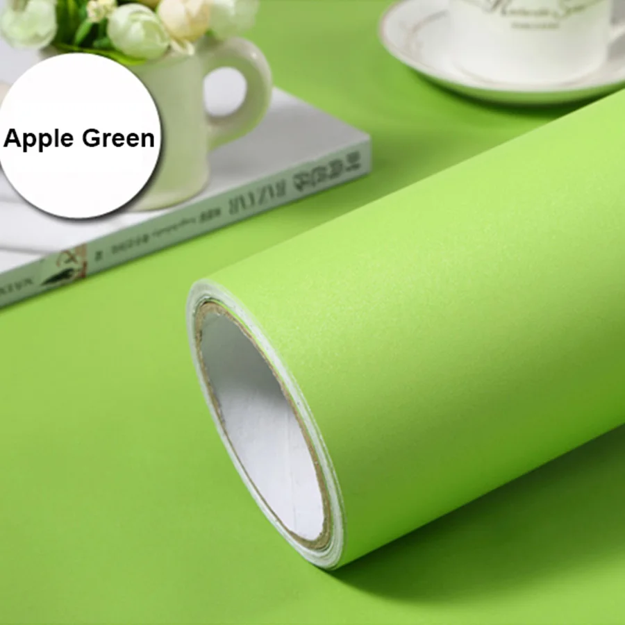 Apple Green Кухня самоклеющиеся ПВХ обои рулон матовая Водонепроницаемая настенная Бумага для DIY Шкаф Дверь мебель наклейки домашний декор - Цвет: Apple Green