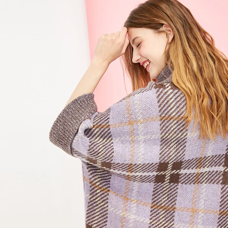 Vero Moda водолазка свитер женский свитер женский женский шерстяной мохеровый свитер с рукавами «летучая мышь», свободный крой, с высоким воротником, уличная одежда, клетчатый свитер | 318413616