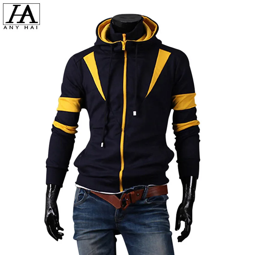 Толстовки мужчин 2016 мода новый бренд двойная молния костюм мужчины лоскутная