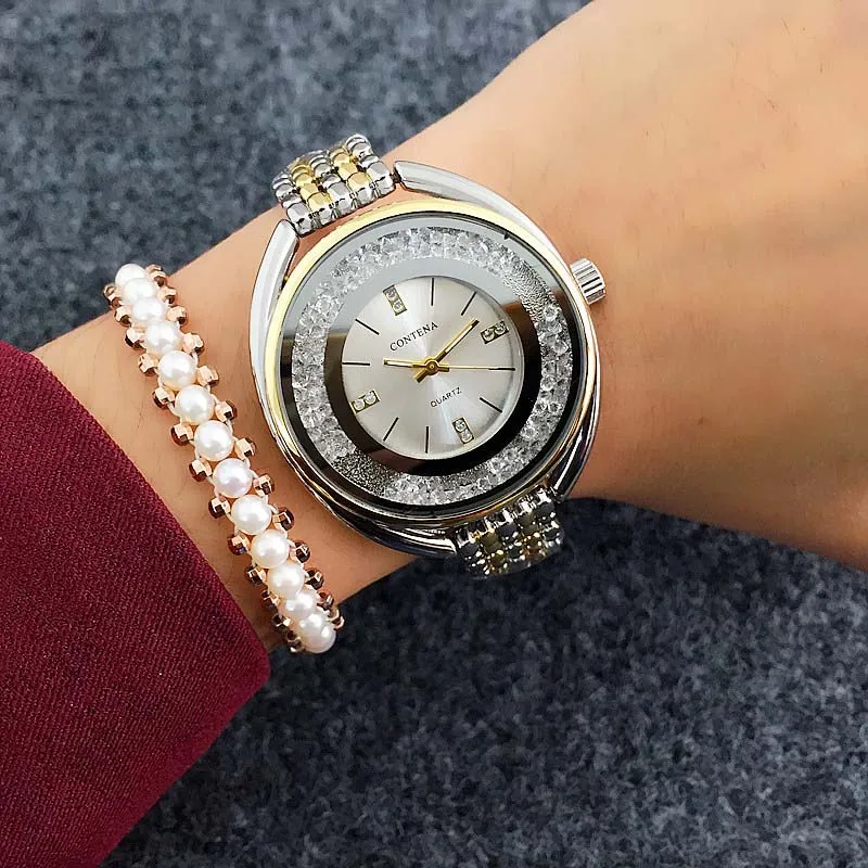 Reloj mujer Топ бренд CONTENA часы женские часы браслет из розового золота роскошные стразы женские часы saat relogio feminino - Цвет: As the picture