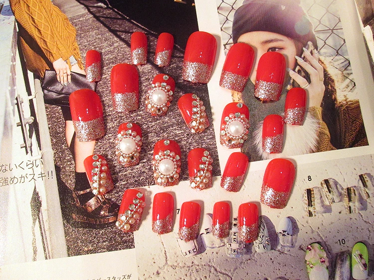 24 шт поддельные ногти Ложные кончики для маникюра жемчужные инструменты дизайна