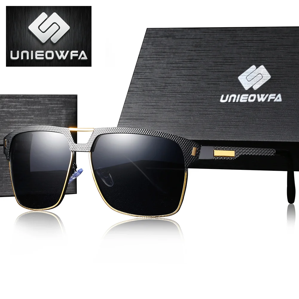 Мужские квадратные солнцезащитные очки UNIEOWFA поляризационные из сплава с защитой