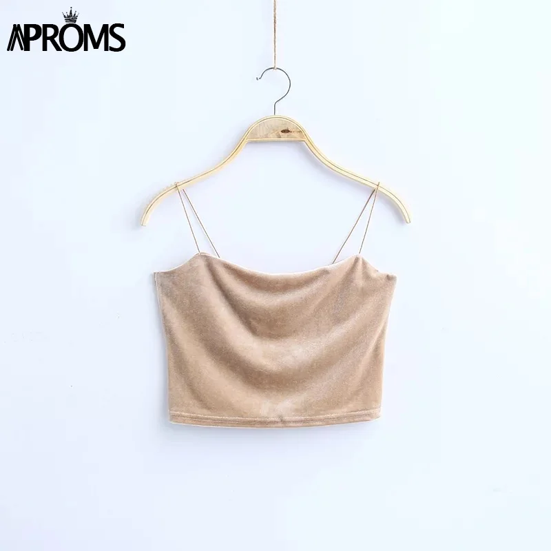 Aproms 90 s бархатное укороченные Топики женские модные женские туфли уличная пикантные эластичные Бретели для нижнего белья Crop Tank топ с коротким бюстье Футболки для девочек