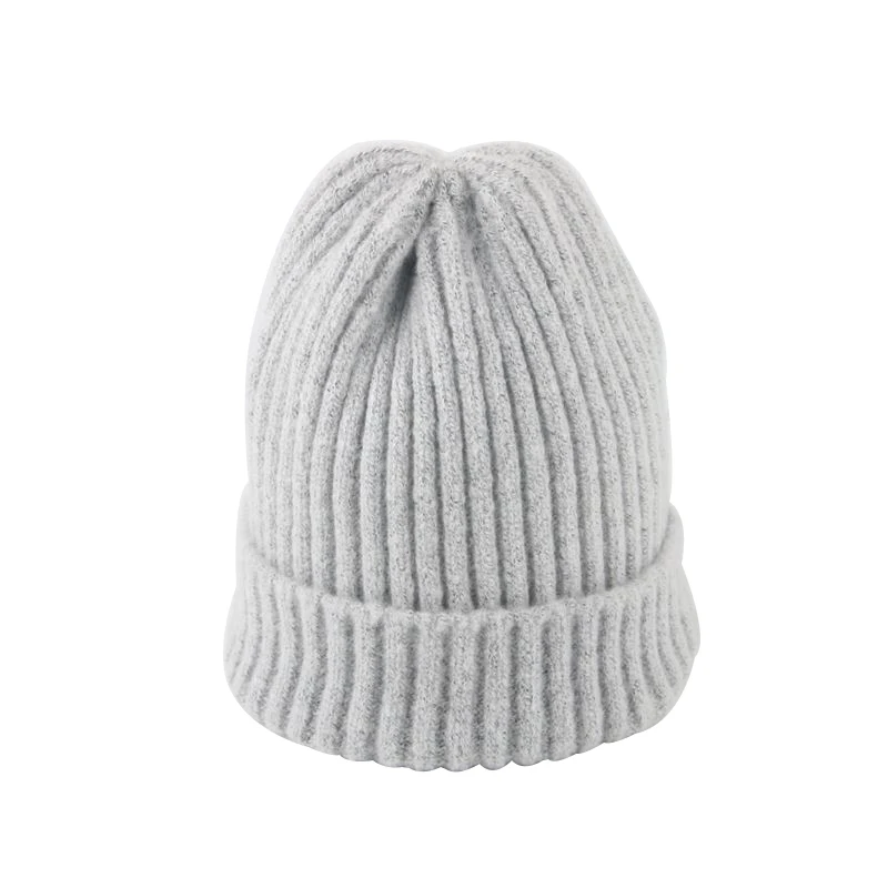 Light gray baby hat Модная детская зимняя шапка, вязаная полосатая детская шапочка, эластичные теплые Аксессуары для младенцев, детская шапка, однотонная детская шапка для мальчиков и девочек, 1 шт - Цвет: Light gray baby hat