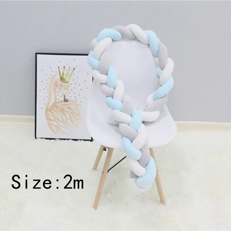 White Grey Blue 2M Бампер для детской кровати, для новорожденных, скандинавский узел, защита для кроватки, для младенцев, Узелок, коса, постельные принадлежности, декор для детской комнаты для мальчиков и девочек, 1 шт., 1 м, 2 м - Цвет: White Grey Blue 2M