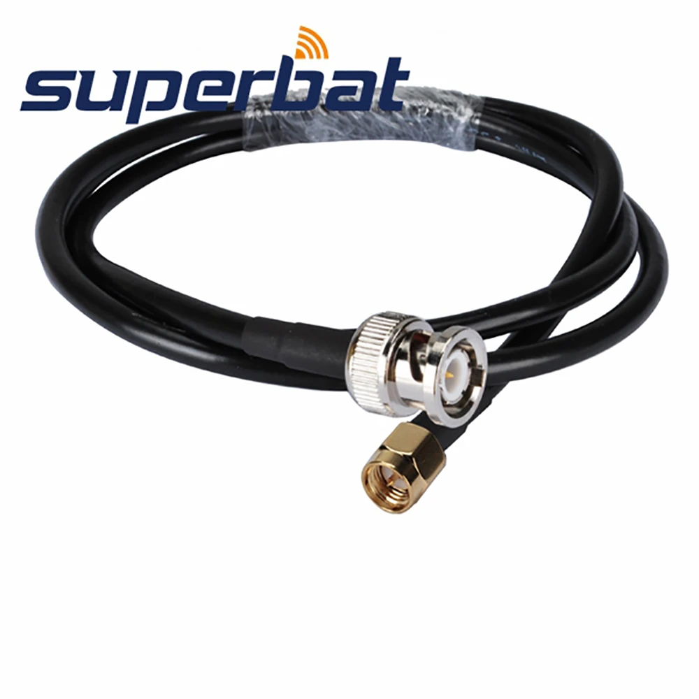 Superbat BNC Straight Male to SMA Plug Straight Antenna Feeder Pigtail Cable RG58 300cm
