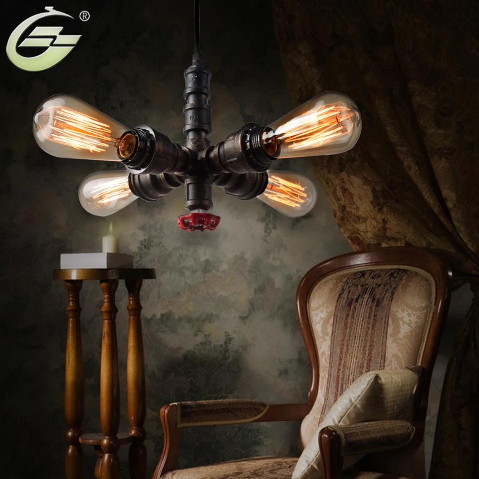 Промышленная Подвесная лампа с 4 головками железная коричневая потолочная E27