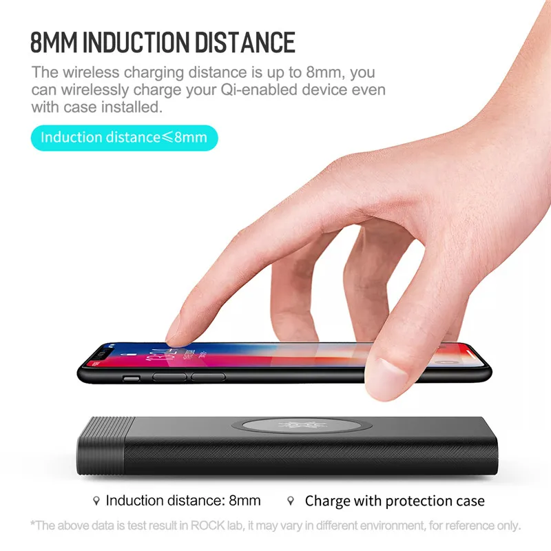 ROCK power Bank 10000 мАч QI Беспроводное зарядное устройство портативное Внешнее зарядное устройство для iPhone XR X Xs Max 8 samsung S8 S9 Xiaomi