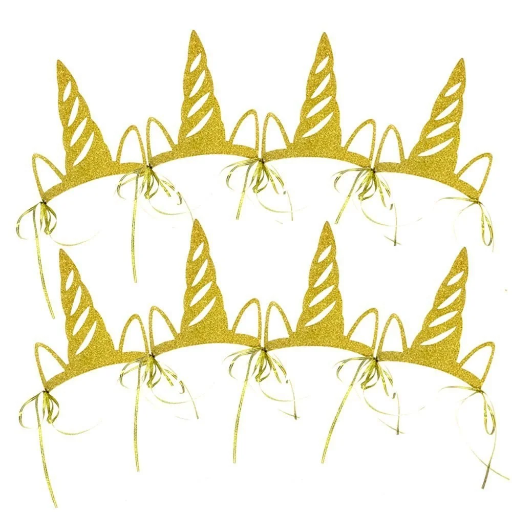 12pcs/set Unicorn Party Horn Hats Glitter Gold Headband Supplies as Props for Kids Birthday Baby Shower |