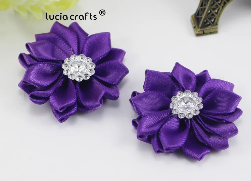 purple 2pcs 2шт/6 шт 3,5 см разные цвета атласная лента ткань цветок Стразы ручной работы украшения Аппликации Аксессуары CB0311 - Цвет: purple 2pcs