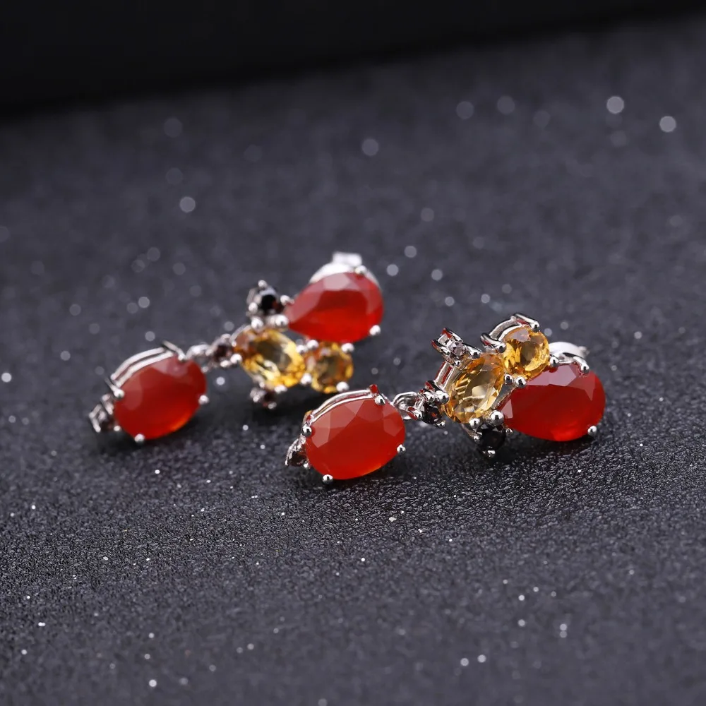 GEM'S BALLET Серьги из натурального сердолика с цитрином стерлингового серебра 925 пробы Красочные нерегулярные серьги-гвоздики для женщин Bijoux
