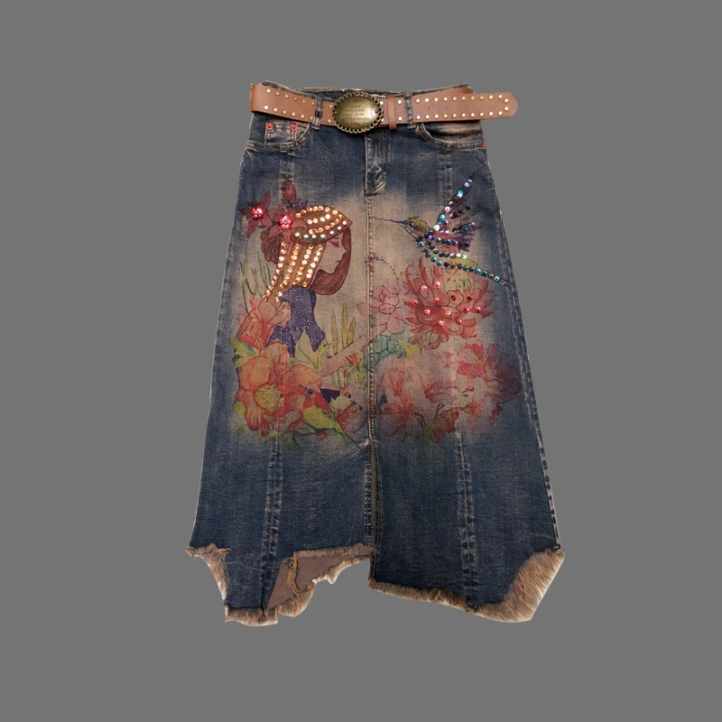 Женская джинсовая юбка весенняя повседневная винтажная большого