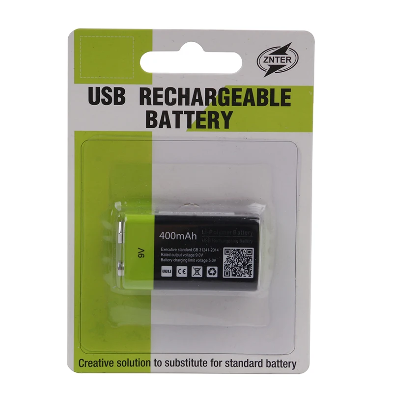 ZNTER 9V перезаряжаемая батарея 400mAh USB RC батарея для микрофона 9V Lipo батарея 3.6Wh микро USB зарядное устройство