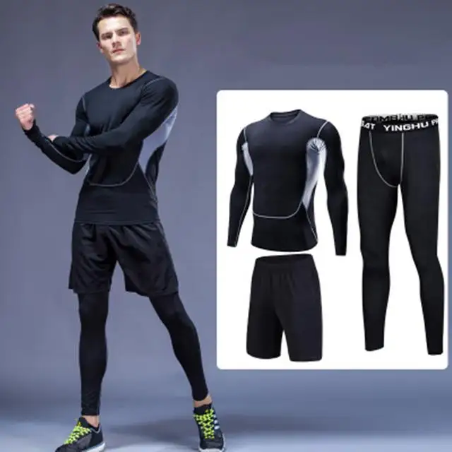 3pcs TQ long set Мужские Компрессионные спортивные костюмы, трико для спортзала, тренировочная одежда, комплект для тренировок, бега, спортивный костюм для бега, сухая посадка размера плюс - Цвет: 3pcs TQ long set