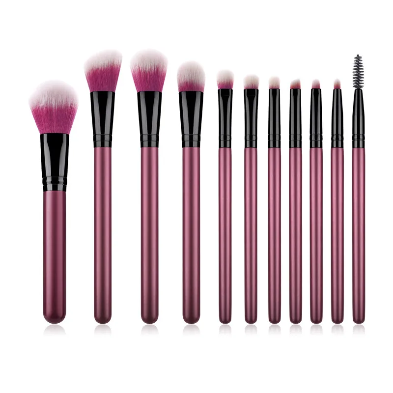 11pcs/lot Makeup Brushes Set purplish red Handle For Eyeshadow Big Flame Blusher make up Brush kit Powder Foundation