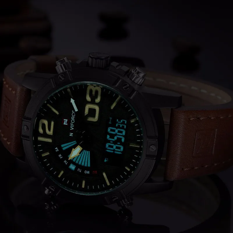 Топ люксовый бренд NAVIFORCE мужские спортивные часы мужские кожаные кварцевые аналоговые светодиодный часы мужские военные наручные часы Relogio Masculino