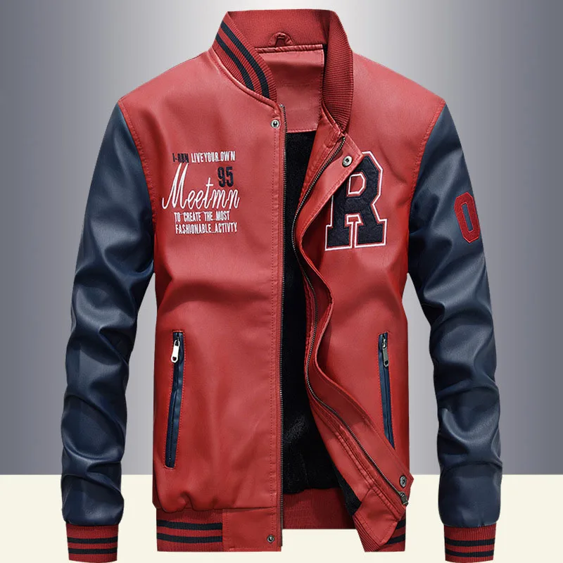 Для мужчин кожа Лоскутная куртка Вышивка Бейсбол s Pu Искусственная Повседневное