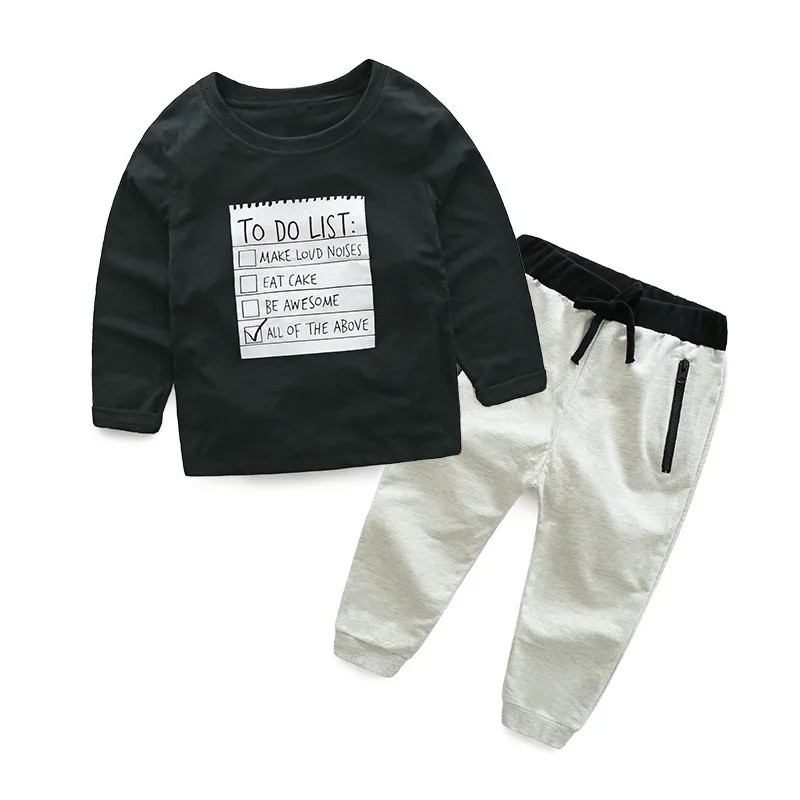 

Autumn Boy Foreign Trade Explosions English Letter Long-sleeved T-shirt Sweater Pants Two-piece Sports Belt Long
