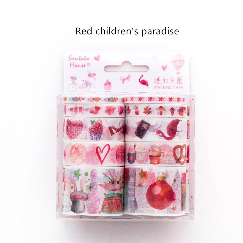 Red paradise 10 шт. Разноцветные бумажные васи ленты набор фиолетовый синий морской зеленый скотч с изображением растений наклейки с лентами Скрапбукинг Канцелярские товары EJ346 - Цвет: Red paradise