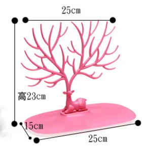 small pink Пластиковый органайзер для украшений, косметики, олень, дерево, стойка для серег, ожерелья, держатель, органайзер для хранения, секретный отсек, полка - Цвет: small pink