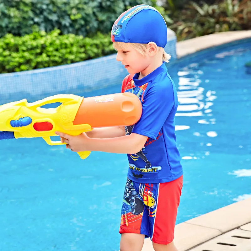 Мультфильм Бэтмен Мальчик Половина рукава детей 3 предмета Плавание костюм