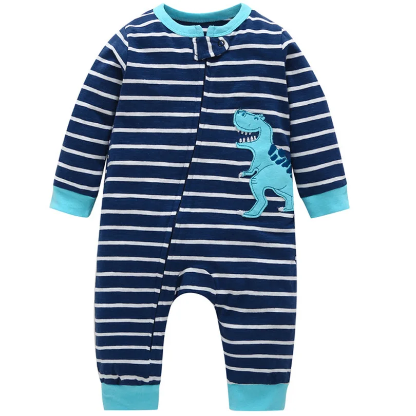 Blue dinosaur Одежда для новорожденных Bebes; хлопковые комбинезоны с длинными рукавами; сезон весна-осень; мягкая одежда для младенцев; Комбинезоны для маленьких мальчиков и девочек - Цвет: Blue dinosaur
