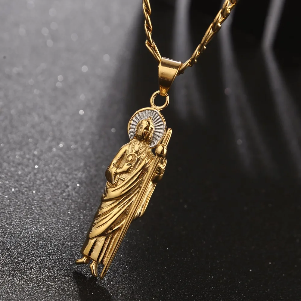 Цепочка с подвеской в виде Иисуса из нержавеющей стали 24 дюйма|saint jude|jesus medalgold medal