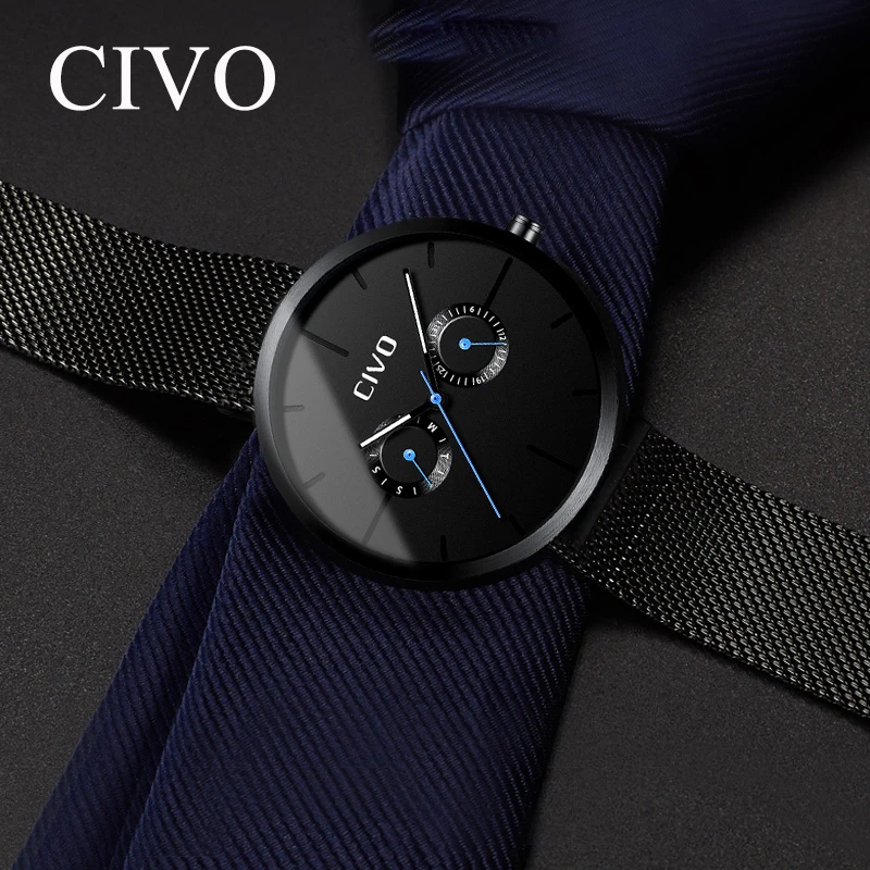 CIVO 2019 модные простые мужские часы водонепроницаемые синие кварцевые спортивные