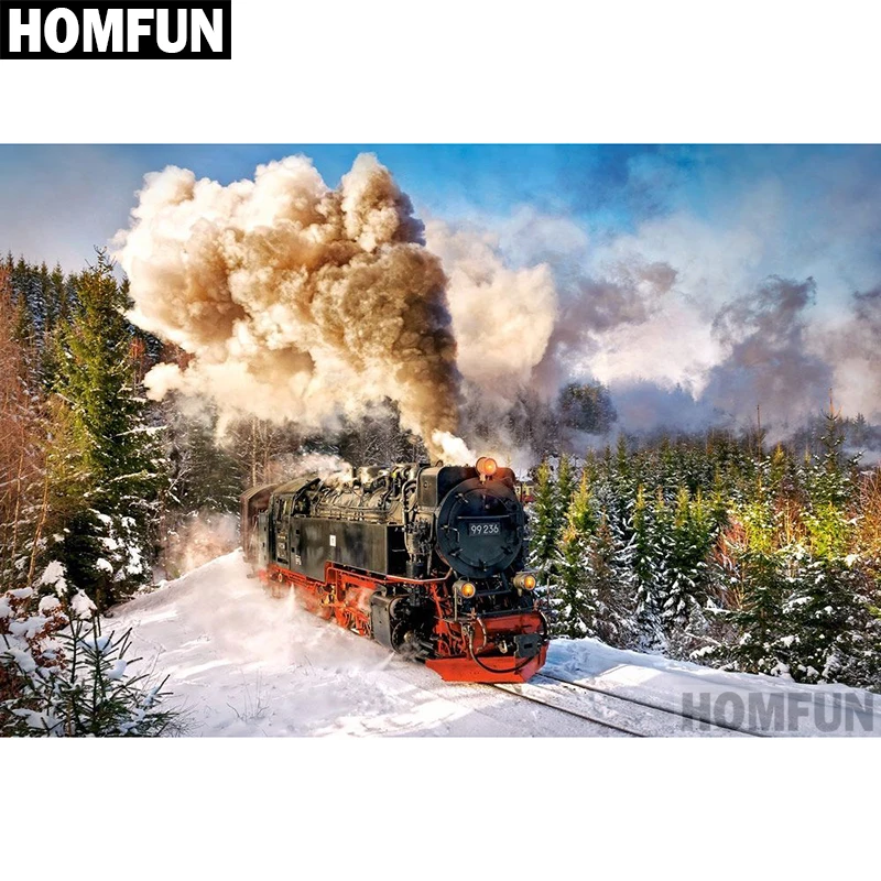 

Алмазная живопись HOMFUN «Поезд и лес», вышивка крестиком из квадратных/круглых страз, 5D «сделай сам», домашний декор, подарок, A04153