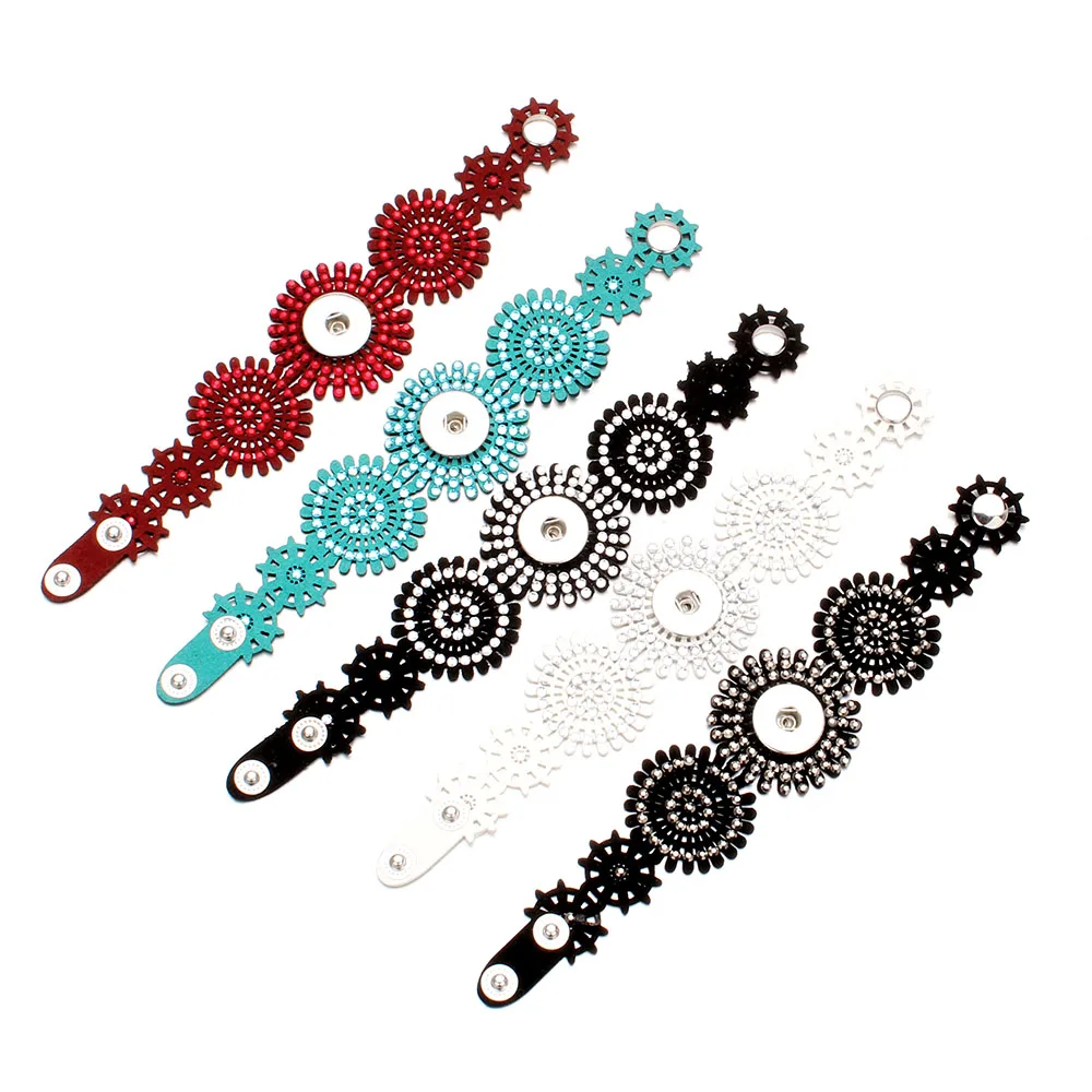 Женский браслет Оснастка из искусственной кожи черного цвета 20 см 18 мм|bracelet fit|button