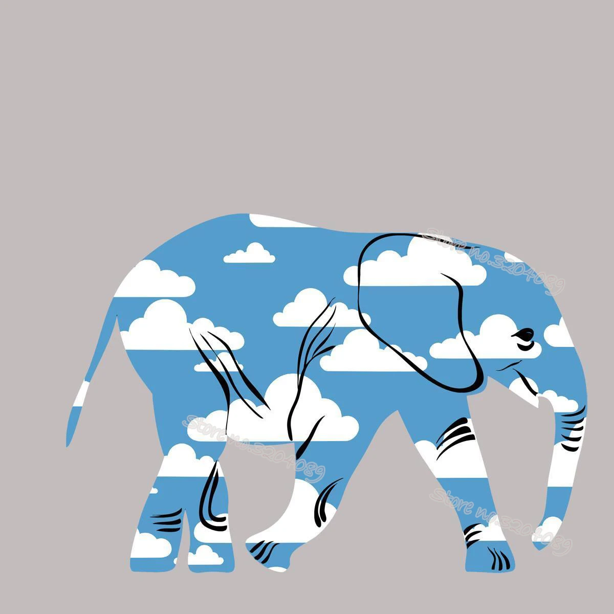 Счастливый Слон облако контур тела наклейка на стену три цвета выбор роспись