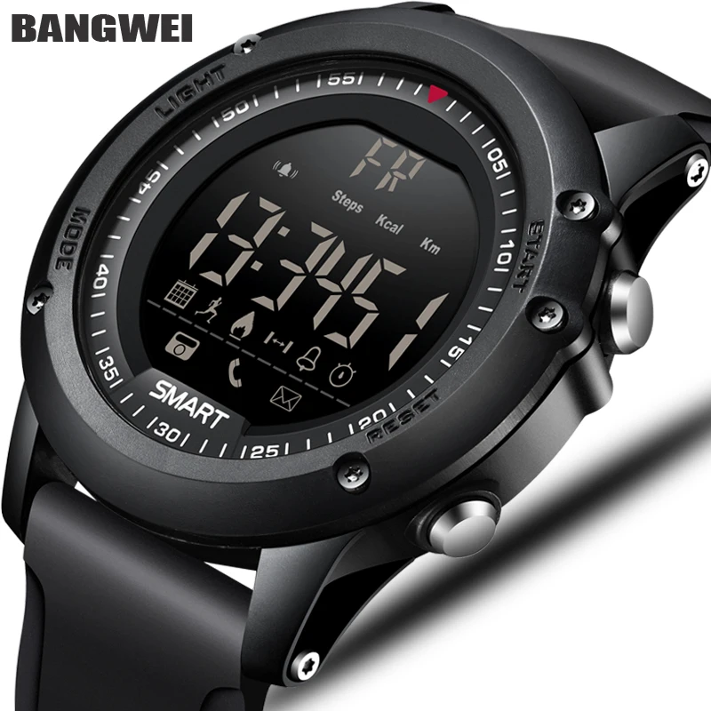 BANGWEI цифровые часы для мужчин Bluetooth Шагомер Секундомер 50 м глубина водостойкий