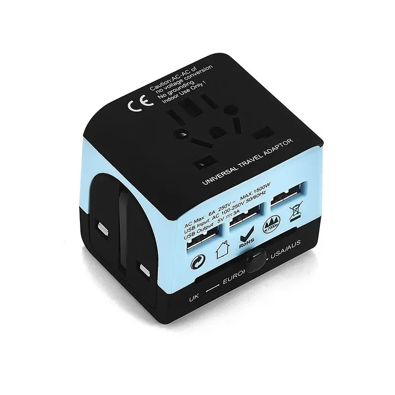 All in One Universal Plug Adapter 3 USB Port International Travel Power Charger Adaptor AC Converter With US AU UK EU Jack | Электроника