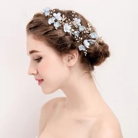 fashion luxury 4pcs blue flower hair combs headdress prom bridal wedding hair accessories gold leaves hair jewelry hair pins