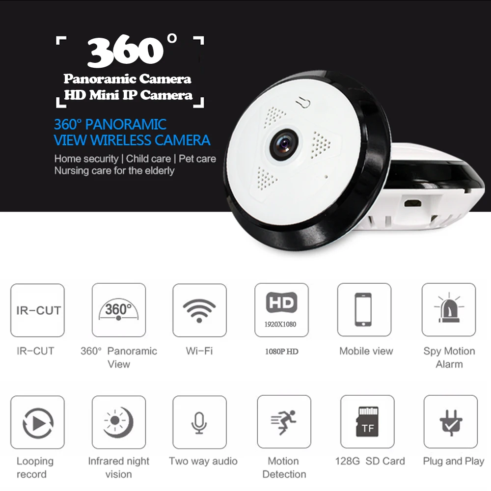 HKIXDISTE Full View Wifi IP камера 1080P 360 градусов двухсторонняя аудио панорамная 2MP день/ночь