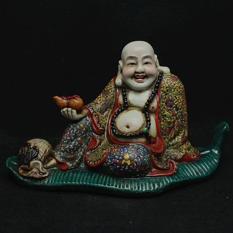 

Antique Old Chinese porcelain statue,Pastel smiling Buddha sculpture,handmade crafts,Home Decorations/ collection & adornment