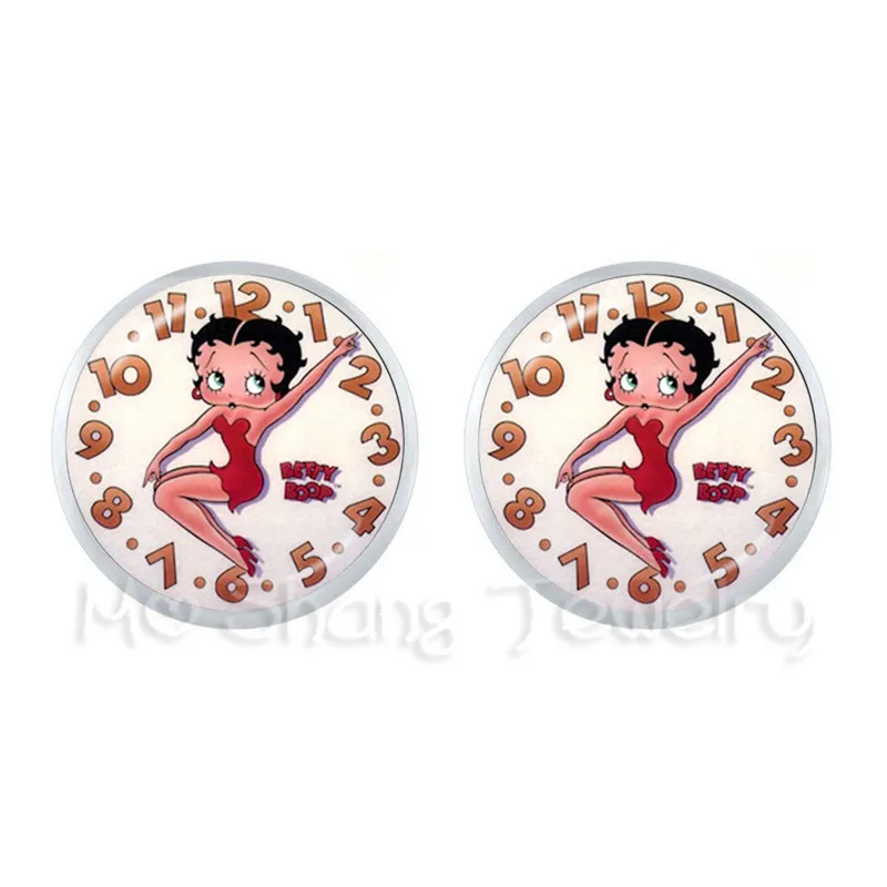 7 Счастливый Хэллоуин Сексуальные Betty Boop серебряные серьги веселая Рождественская фотография искусство стеклянные заклепки с закругленной головкой серьги Рождественский подарок для друзей - Окраска металла: 7