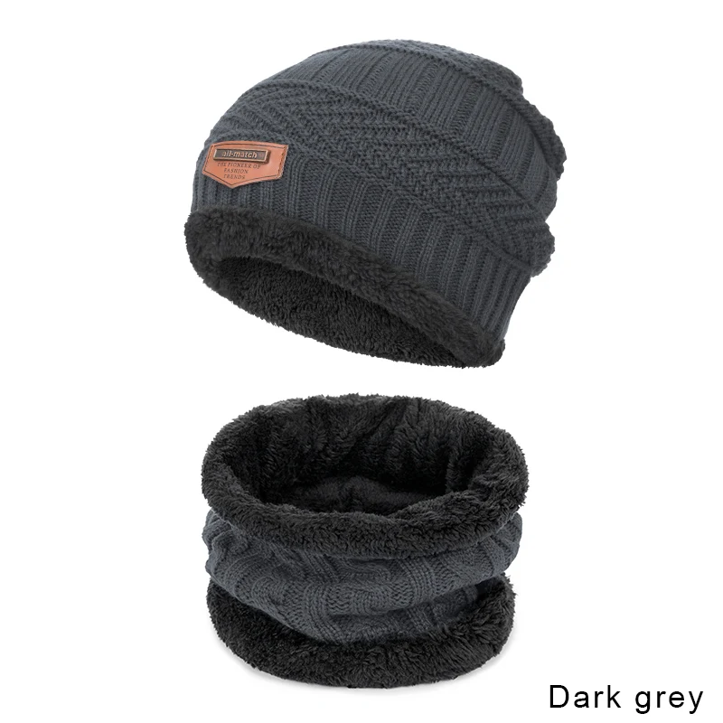 Dark grey Evrfelan/детская зимняя теплая вязаная шапка, шапка с шарфом, утепленная шерстяная шапка и шарф, 2 предмета, зимние аксессуары для мальчиков и девочек - Цвет: Dark grey