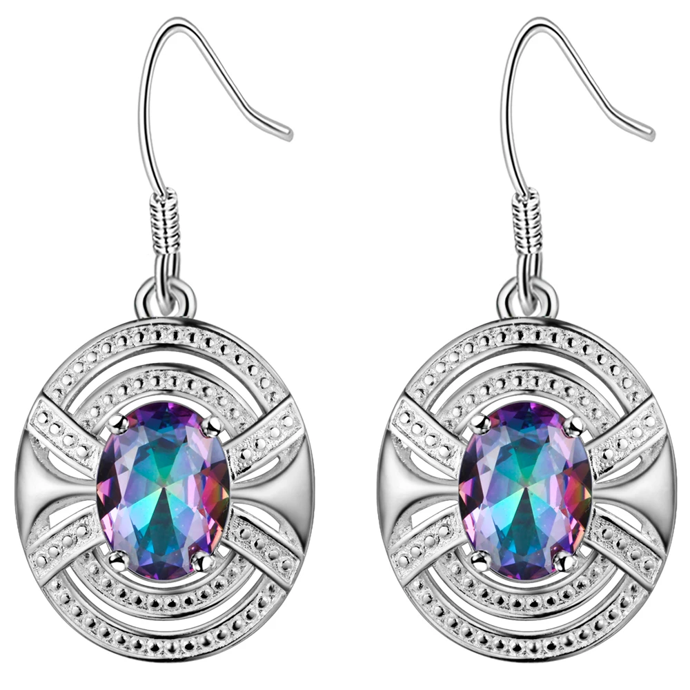 Женские серьги с геометрическим бантом подвески разноцветным камнем покрытые