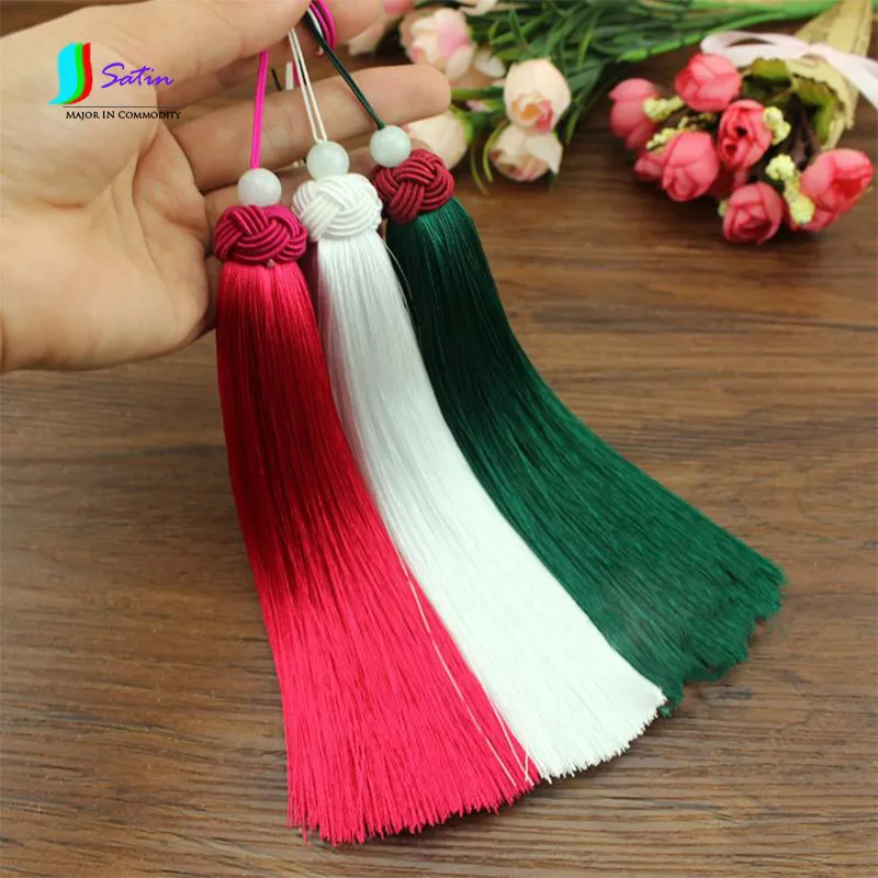 

Long Chinese Knot Artificial Silk Tassel Fringe Pendant Spike Embroidery Diy Pineapple Cap Accessory 8pcs/Lot Length 15CM S0107N
