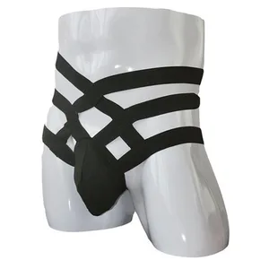 Мужские трусы бикини с мешочком, черные трусы слипы, Бандажное эротическое нижнее белье, бандажные трусы, Тонги, сексуальное нижнее белье для мужчин, гей-трусы