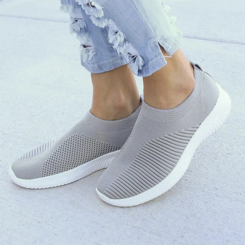 MoneRffi Breathable Air Mesh Autumn 2019 Flat Heel Sneakers Women Casual Slip On Stretch Knitted Sock Platform Shoes Woman Flats | Обувь