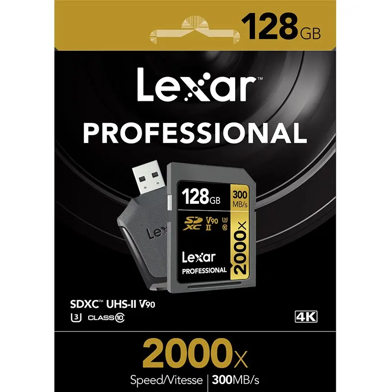 Lexar 300 МБ/с. 2000x128 Гб sd card 64 Гб оперативной памяти, 32 Гб встроенной памяти, U3 sd карта памяти SDXC класса 10 флэш-памяти sd карты для 1080p 3D 4K видео Камера - Емкость: 128 ГБ