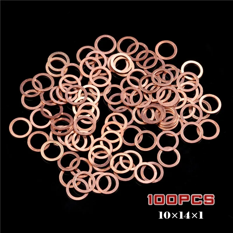 

100PCS Solid Copper Crush Washers 10*14*1mm Sump Plug Oil Seal Tools Fittings for Car Truck Vehicle Fasteners Accessories