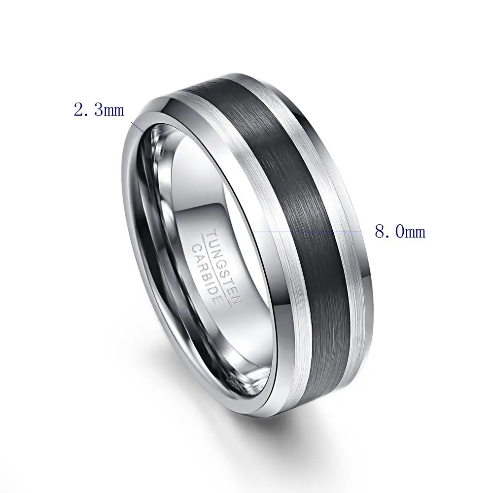 Black White Men Rings 100% Tungsten Carbide Engagement Wedding Bands Anillos para hombres Pierscienie 8mm Width | Украшения и