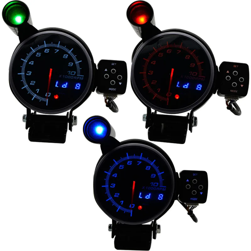 95 мм Тахометр RPM Gauge шаговый двигатель три светодиодных цвета дисплей с сдвигом светильник Black Face